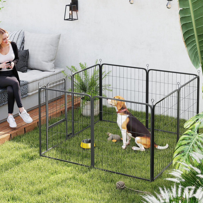 8 Panel Heavy Duty Dog Playpen with Door for Medium Dogs 80cm High Indoor Outdoor by PawHut