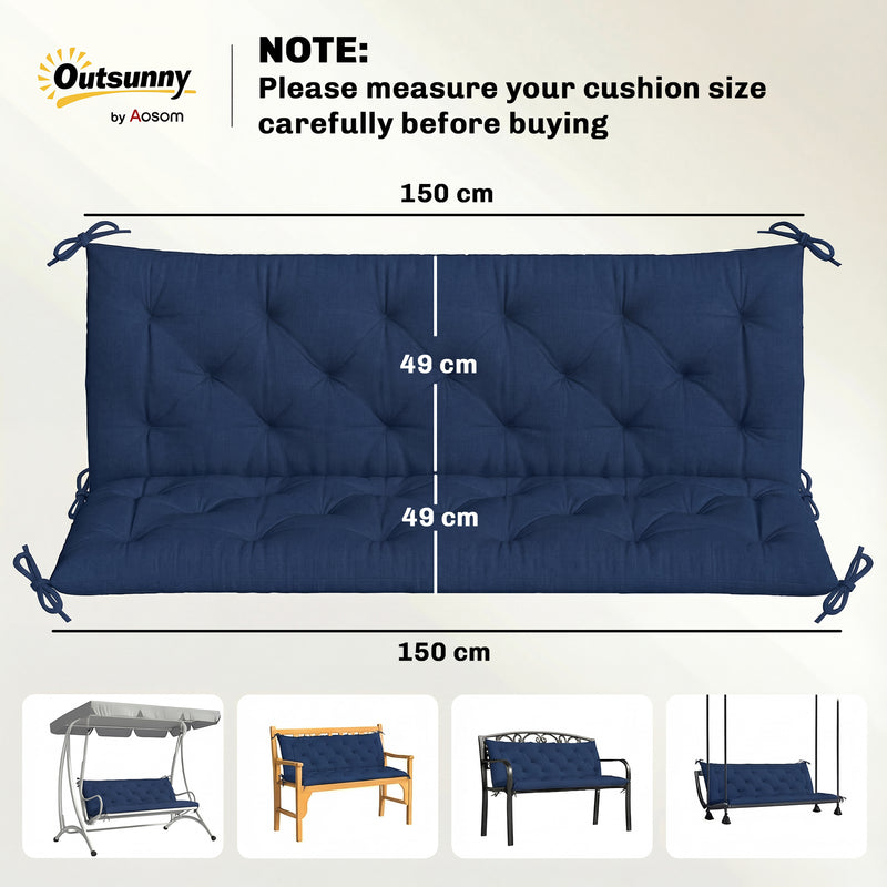 Bench Cushion for Three Seater Garden Bench or Swing Chair with Ties Dark Blue AOSOM