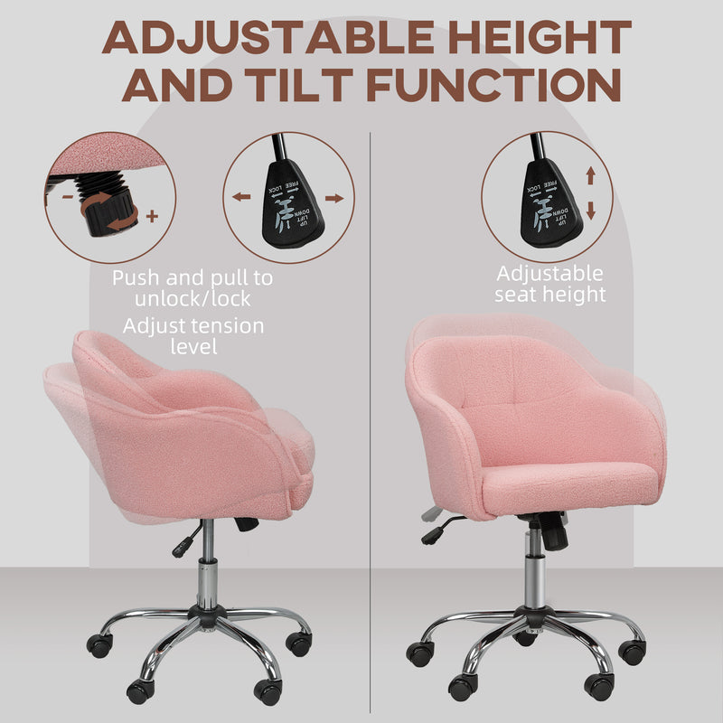 Teddy Fleece Swivel Office Chair With Padded Seat For Home Or Study Desk, Pink