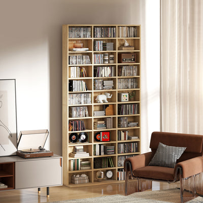 Tall CD Storage Cabinet with Adjustable Shelves for Home or Office Use Oak Tone