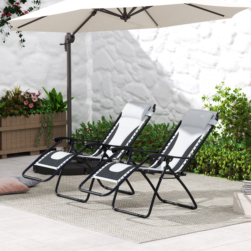 Set of 2 Grey Zero Gravity Outdoor Lounger Chairs With Padded Seat and Cup Holder by Outsunny