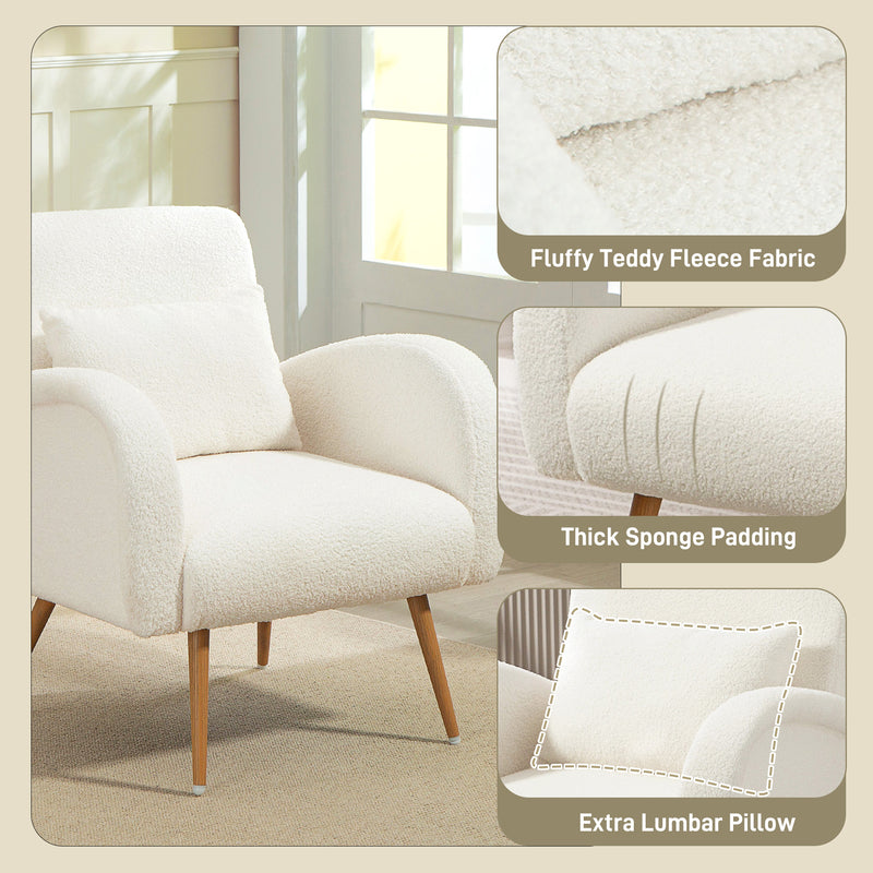 Accent Chair with Soft Teddy Fleece and Removable Lumbar Support for Living Room Cream White