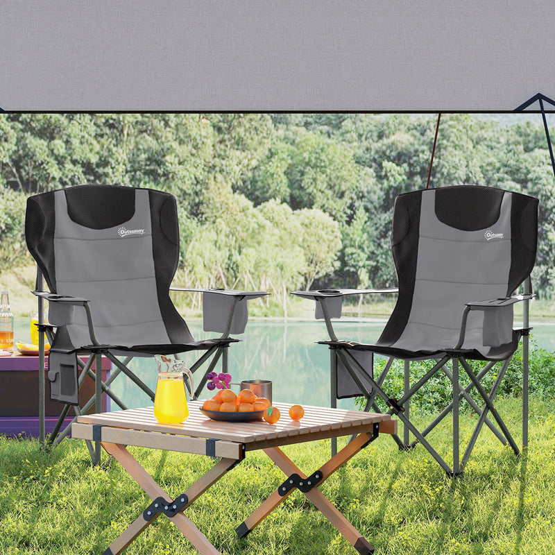 Folding Camping Chairs Set of 2 with Padded Seat and Headrest for Outdoor Comfort Grey