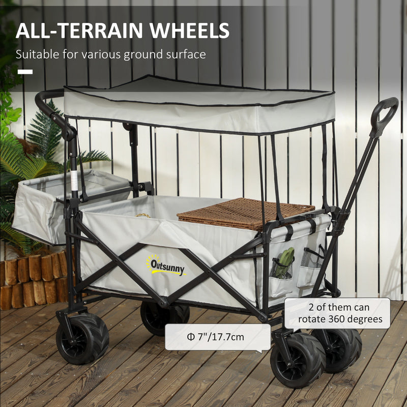 Grey Folding Camping Trolley Wagon With Canopy And Handle For Beach Or Garden Use
