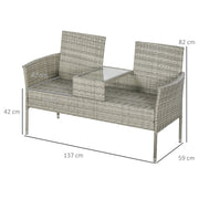 Light Grey Rattan Two Seat Garden Chair With Built In Table For Outdoor Relaxing