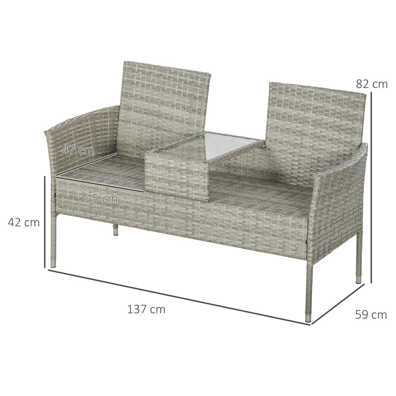Light Grey Rattan Two Seat Garden Chair With Built In Table For Outdoor Relaxing