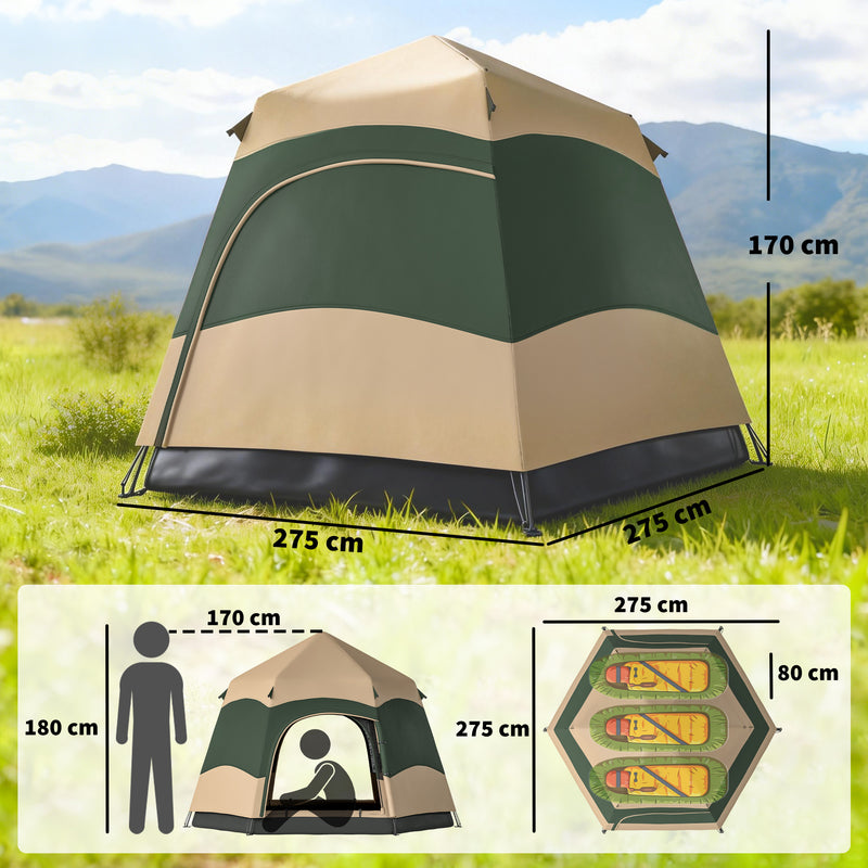 Pop Up 4 Person Camping Tent with Instant Setup and Mesh Windows Khaki and Dark Green
