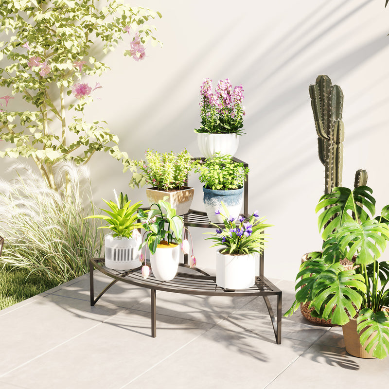 3 Tier Metal Corner Plant Stand for Garden Balcony or Patio in Black by Outsunny AOSOM