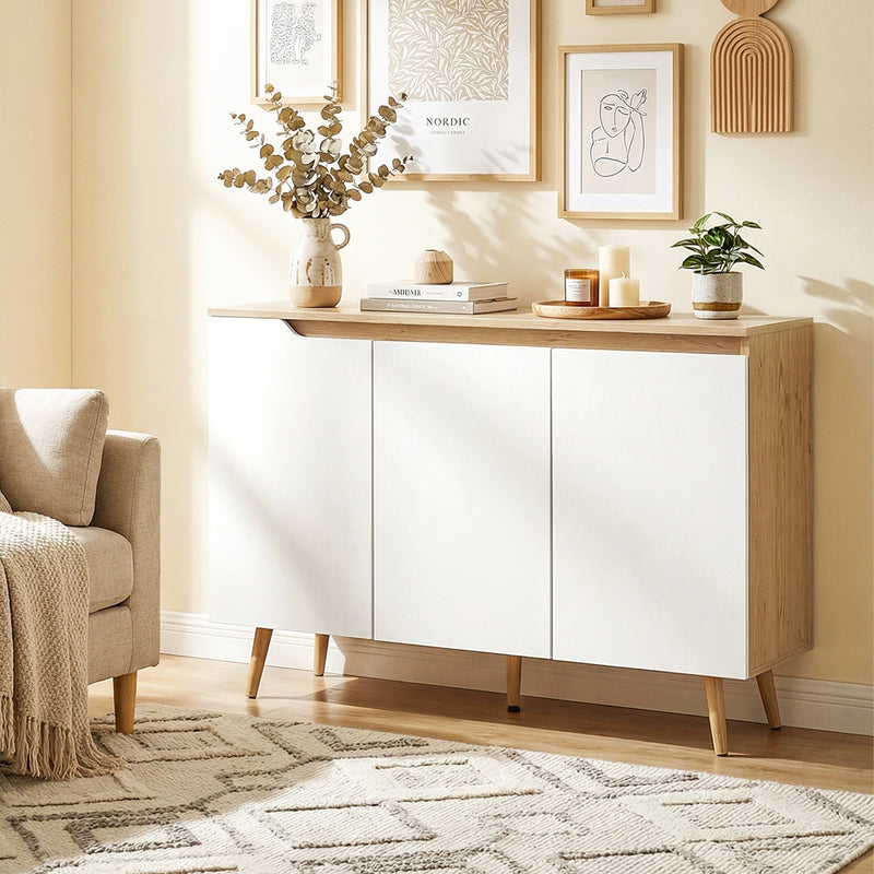 Sideboard Storage Cabinet with Adjustable Shelves for Organising Dining Room Essentials Oak White