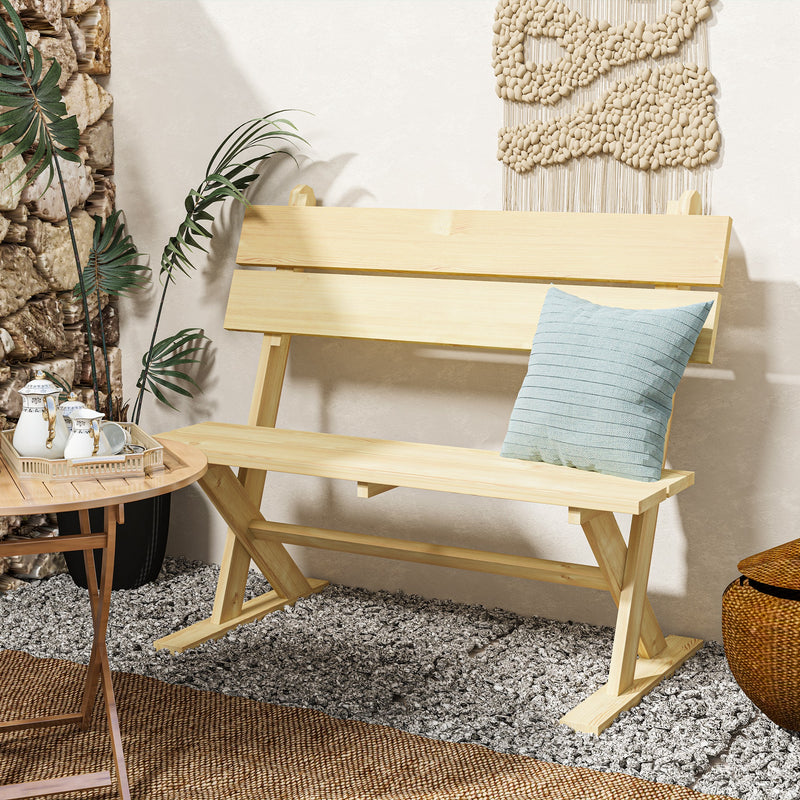 2 Seater Wooden Garden Bench Fir Wood Loveseat with Slatted Seat and Sloping Back by Outsunny