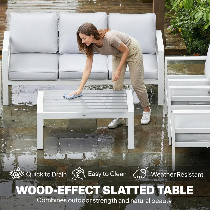 Modular Garden Furniture Set with Deep Cushions for All Weather Relaxing, White & Light Grey