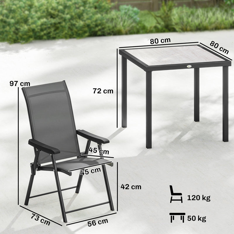 Outdoor Dining Set for 4 with Foldable Chairs and Compact Table for Small Gardens Grey Outsunny
