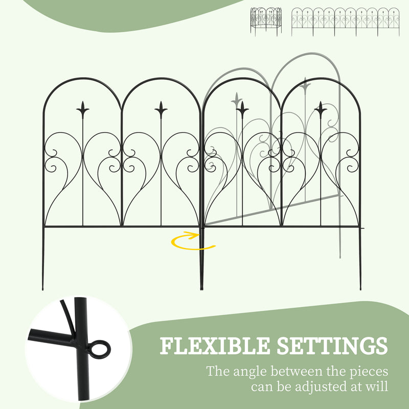 Black Metal Garden Fence Panels Set of 5 Decorative Border Edging With Heart Design