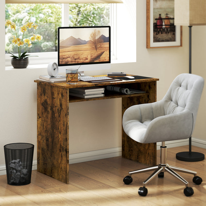 Wood Effect Work Desk With Storage Shelf Ideal For Home Office Or Study, Brown