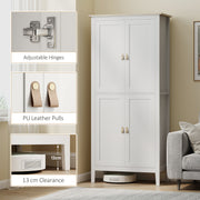 Tall Kitchen Pantry Cupboard with Adjustable Shelves and Motion Sensor Light White