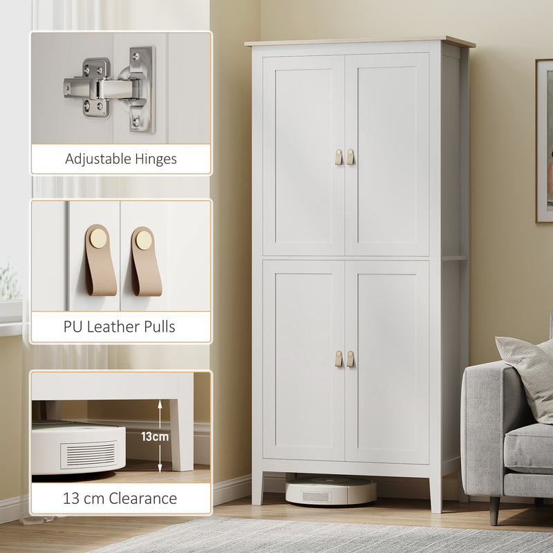 Tall Kitchen Pantry Cupboard with Adjustable Shelves and Motion Sensor Light White