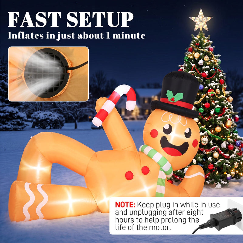 Fast setup panel showing the gingerbread man inflating in about 1 minute, with a plug-in note