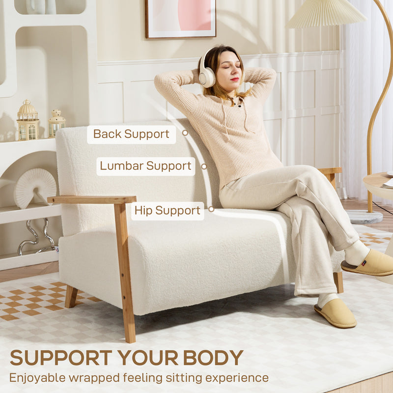 Cream White 2 Seater Sofa Settee with Soft Sherpa Fabric Upholstery by Homcom