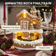 Rotating train base and 7 warm LEDs callout on a festive table