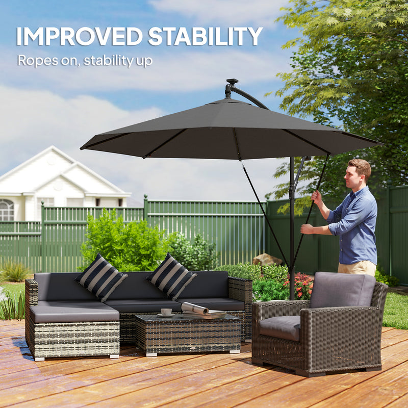Garden Cantilever Parasol with Solar LED Lights for Day and Night Shade Black Outsunny