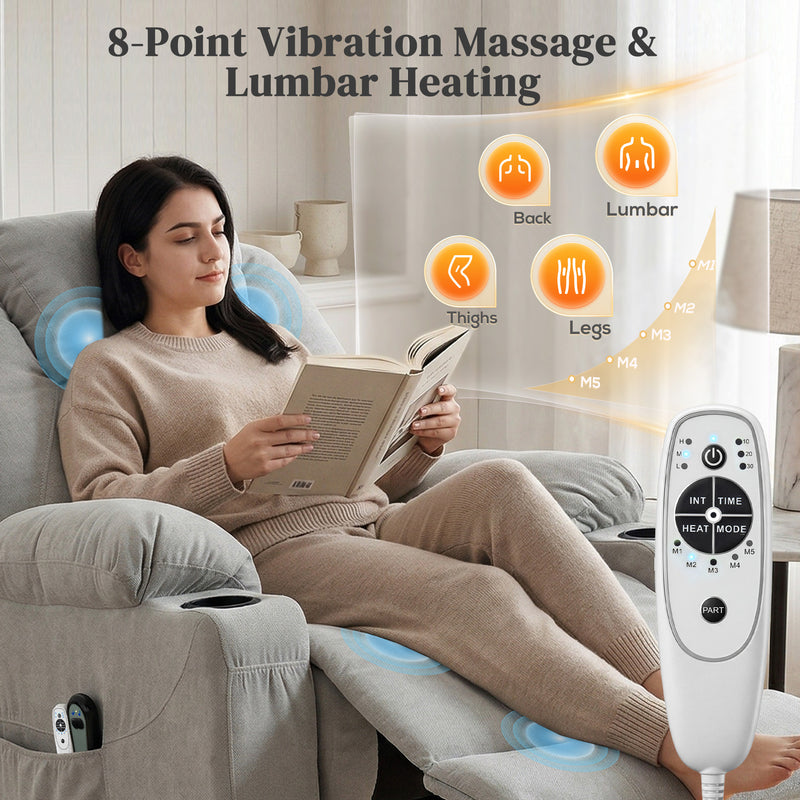 Riser Recliner Chair with Power Lift Massage and Heat for Easy Standing Light Grey AOSOM