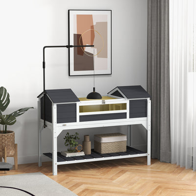 Wooden Tortoise Enclosure with Lamp Holder Storage Shelf and Two Houses, Grey