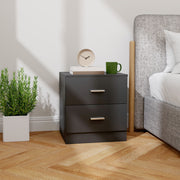 Modern Bedside Table with Two Storage Drawers for Bedroom or Lounge Use Black AOSOM