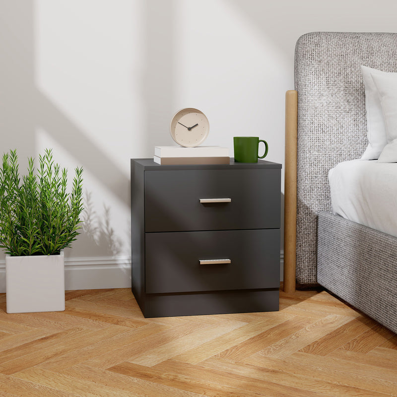 Modern Bedside Table with Two Storage Drawers for Bedroom or Lounge Use Black AOSOM