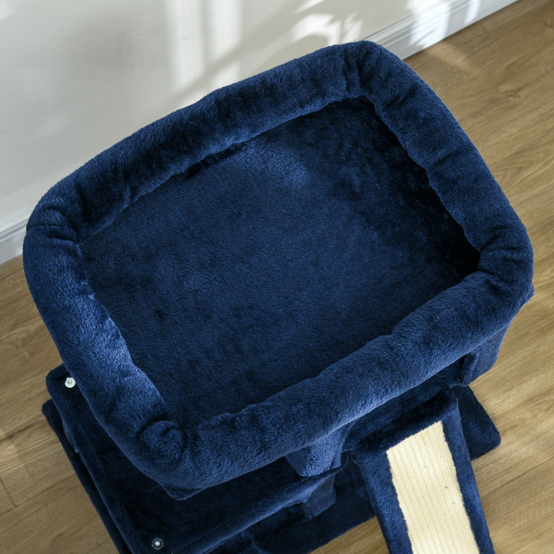 Sisal Cat Tree with Two Cosy Houses and Climbing Platforms for Indoor Play Navy Blue