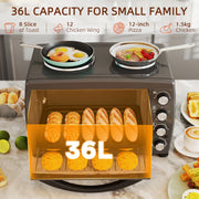 36L Small Electric Oven With 2 Hot Plates Adjustable Temperature Timer 2600W Black by HOMCOM