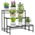 3 Tier Black Metal Plant Stand Ladder Shelf for Garden Patio or Balcony by Outsunny AOSOM