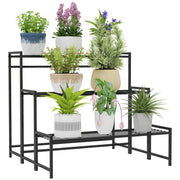 3 Tier Black Metal Plant Stand Ladder Shelf for Garden Patio or Balcony by Outsunny AOSOM
