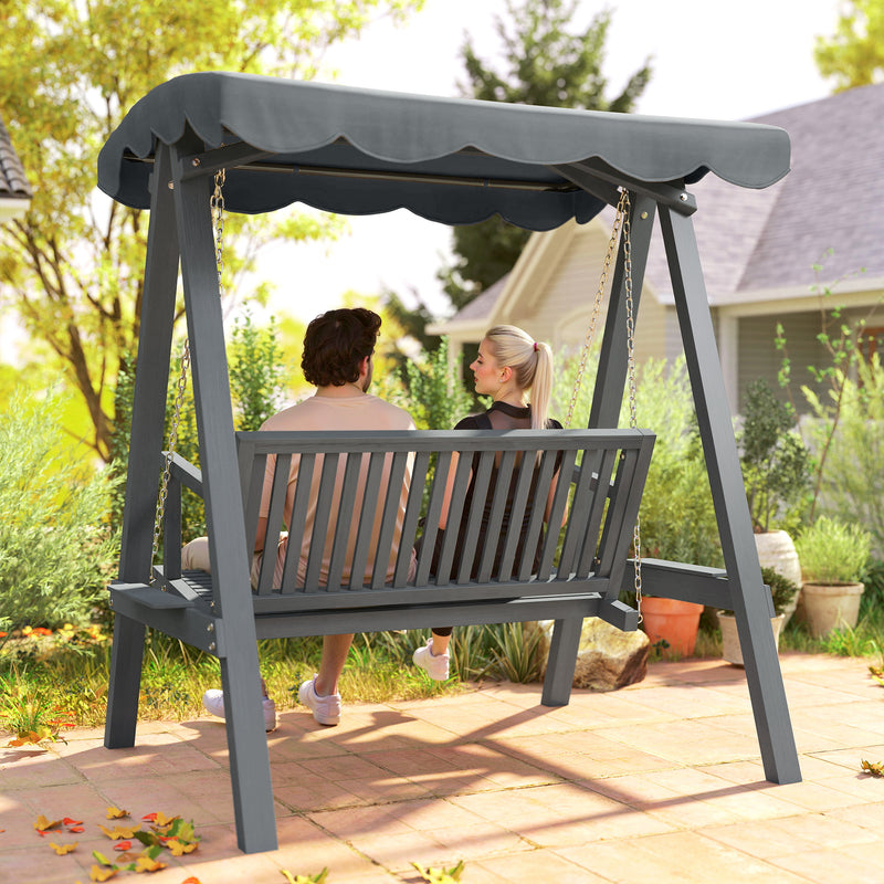 Grey Wooden Garden Swing Seat for 2 Adults with Water Resistant Canopy and Wooden Frame Outsunny