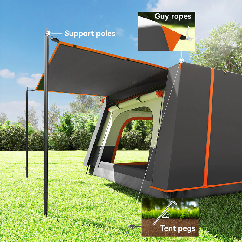 Outsunny 5 Man Camping Tent, Double Layer Tunnel Tent with Porch, Living Area and 2 Bedrooms, Sewn in Groundsheet, 3000mm Waterproof and UPF 30+, Portable with Bag, Grey