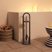 5 Piece Metal Fireplace Tool Set With Brush Shovel Poker and Ash Bucket, Black & Silver