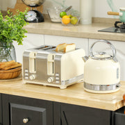 Cream Cordless Kettle and Toaster Set Polished Metal Stylish Kitchen Appliances by HOMCOM