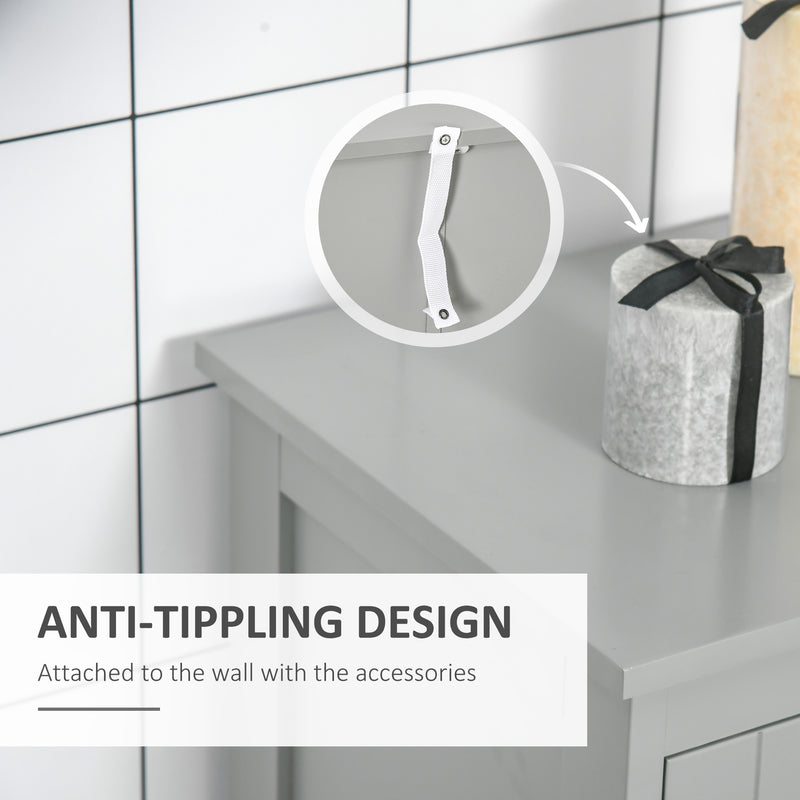 Modern Freestanding Bathroom Storage Cabinet With Shelves And Cupboard, Grey