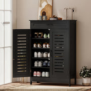 Black Shoe Storage Cabinet For Entryway with Louvered Doors Drawer and Adjustable Shelves 78x37x115cm Homcom