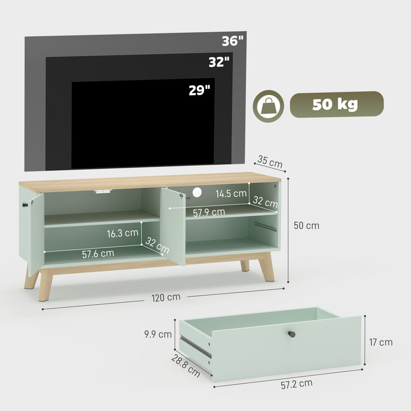 TV Stand with Adjustable Storage and Cable Management for Tidy Living Room Light Green Oak AOSOM