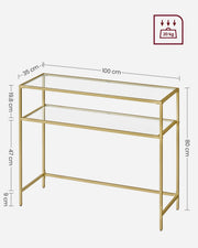 Dimensions diagram of the console table, 100 x 35 x 80 cm, 20 kg per tier