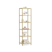 Vasagle glass display bookcase in rustic brown and black, front view