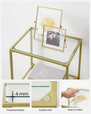 Glass display bookcase from a side angle