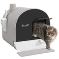 Covered Cat Litter Box With Scoop Filter and Flap Door for Odour Control Light, Grey
