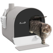 Covered Cat Litter Box With Scoop Filter and Flap Door for Odour Control Light, Grey