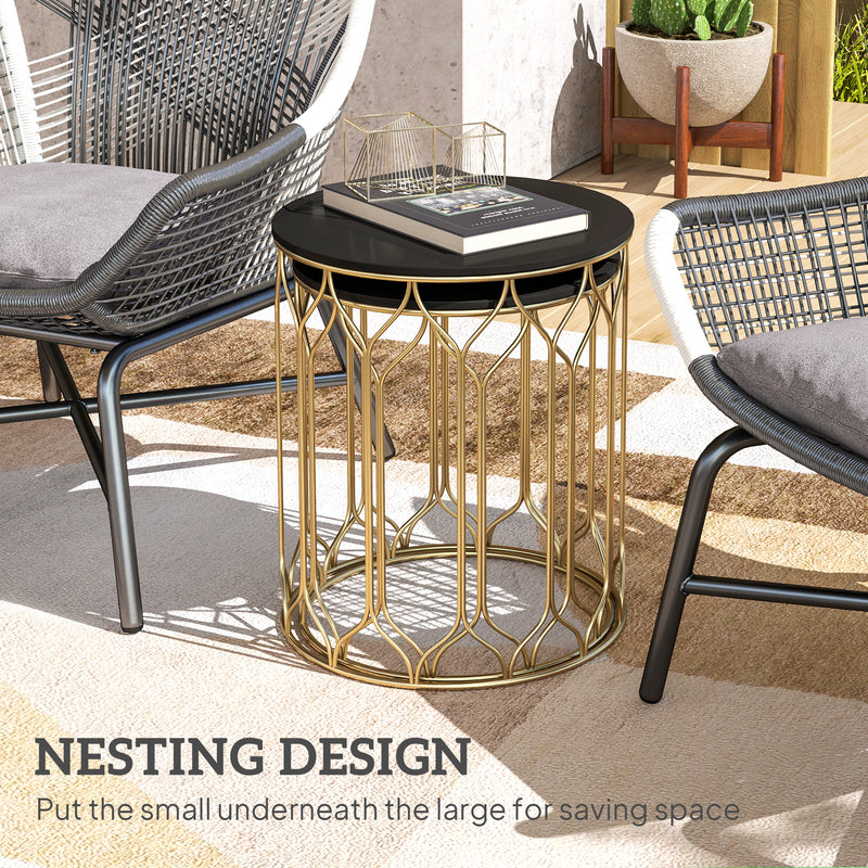 Set of 2 Nesting Garden Side Tables with Ceramic Tile Top for Indoor Outdoor Use by Outsunny