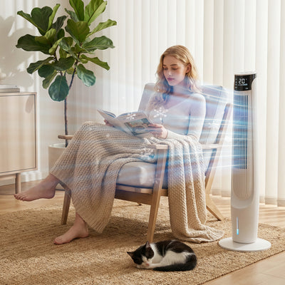 Tower Fan with Ice Cooling for Whole Room Comfort and Space Saving White AOSOM