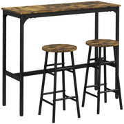 Bar Table and Stools Set for Two Compact Dining with Oak Effect Top White Frame AOSOM
