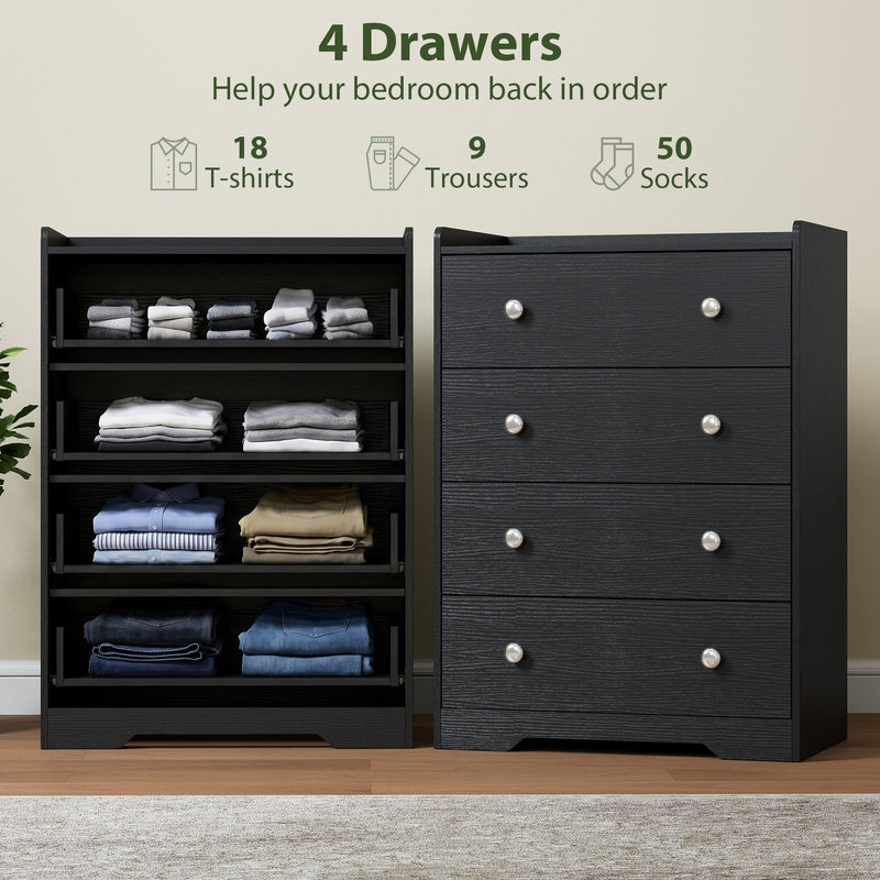 Slim Chest of Drawers for Small Bedrooms with Open Shelf and 4 Deep Drawers