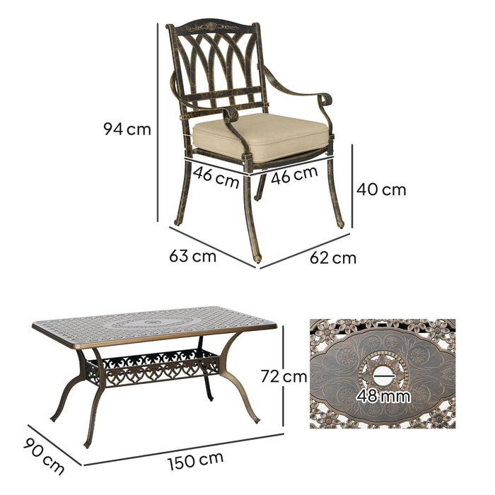 Seven Piece Cast Aluminium Garden Dining Set in Bronze Tone by Outsunny