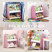 3 Tier Kids Bookshelf With Toy Storage And Wheels For Bedroom Or Playroom Pink AOSOM
